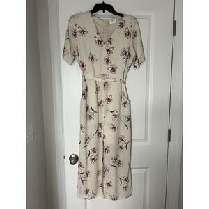 Women's Sienna Sky Size Medium Cream Floral Tie Dress with Pockets